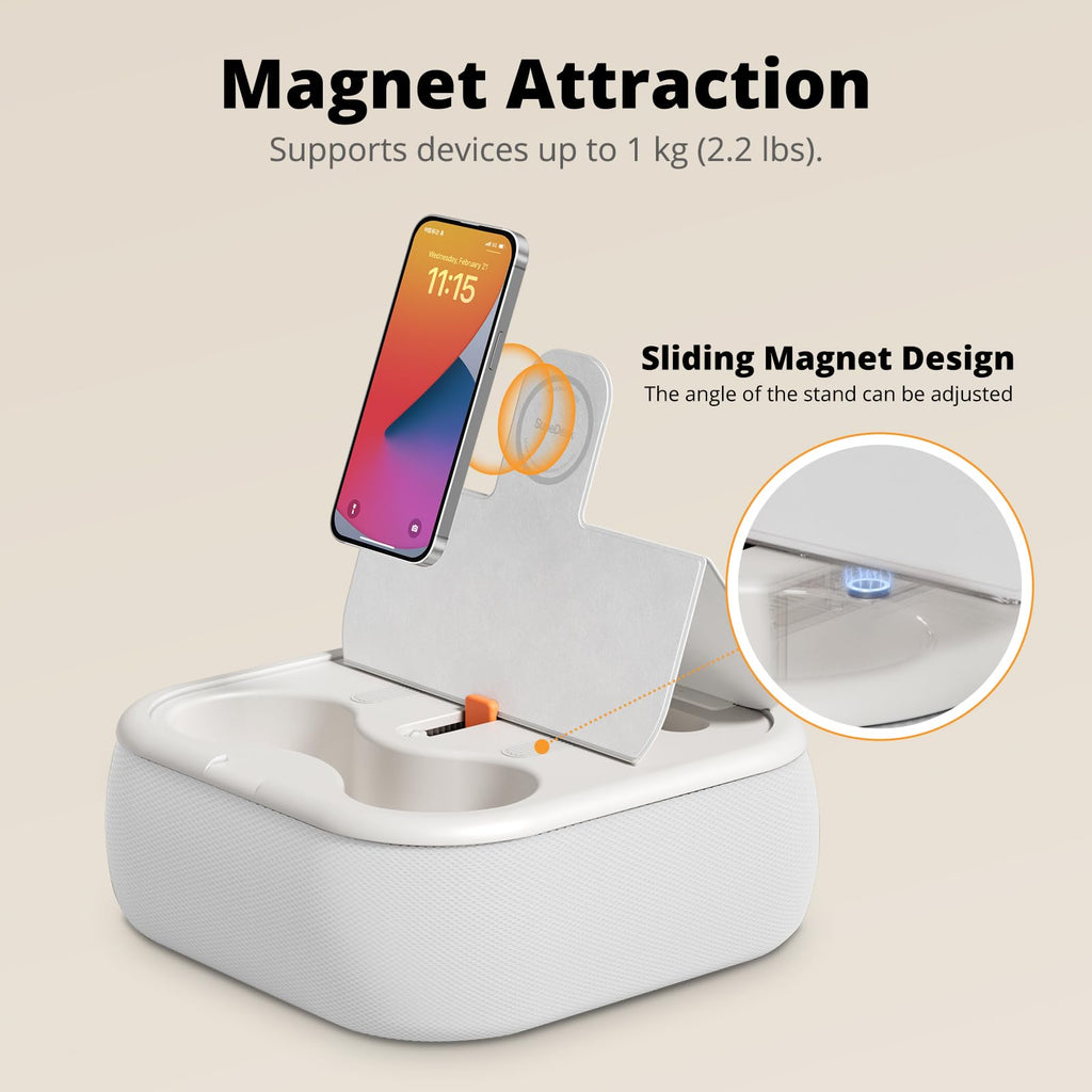 SupeDesk Magnetic Tablet Pillow Stand, Lap Tablet Holder with Two Magnetic Rings, Compatible with 4-13" Phones, Tablets, Kindle, Cozy Pillow Stand for Lap, Desk, Bed, Pale Gray