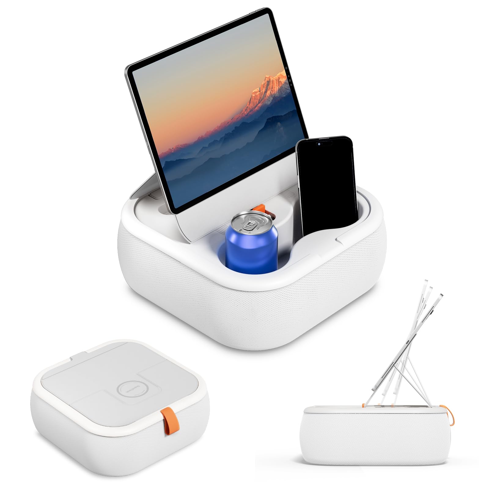 SupeDesk Magnetic Tablet Pillow Stand, Lap Tablet Holder with Two Magnetic Rings, Compatible with 4-13" Phones, Tablets, Kindle, Cozy Pillow Stand for Lap, Desk, Bed, Pale Gray