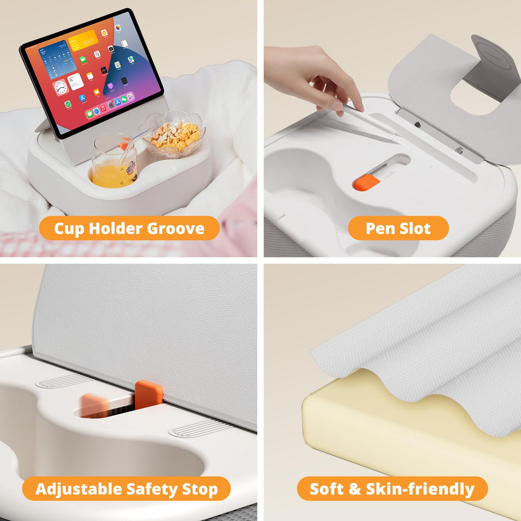 SupeDesk Magnetic Tablet Pillow Stand, Lap Tablet Holder with Two Magnetic Rings, Compatible with 4-13" Phones, Tablets, Kindle, Cozy Pillow Stand for Lap, Desk, Bed, Pale Gray