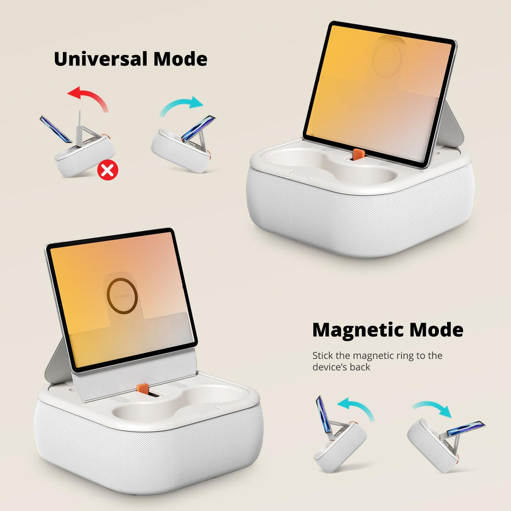 SupeDesk Magnetic Tablet Pillow Stand, Lap Tablet Holder with Two Magnetic Rings, Compatible with 4-13" Phones, Tablets, Kindle, Cozy Pillow Stand for Lap, Desk, Bed, Pale Gray