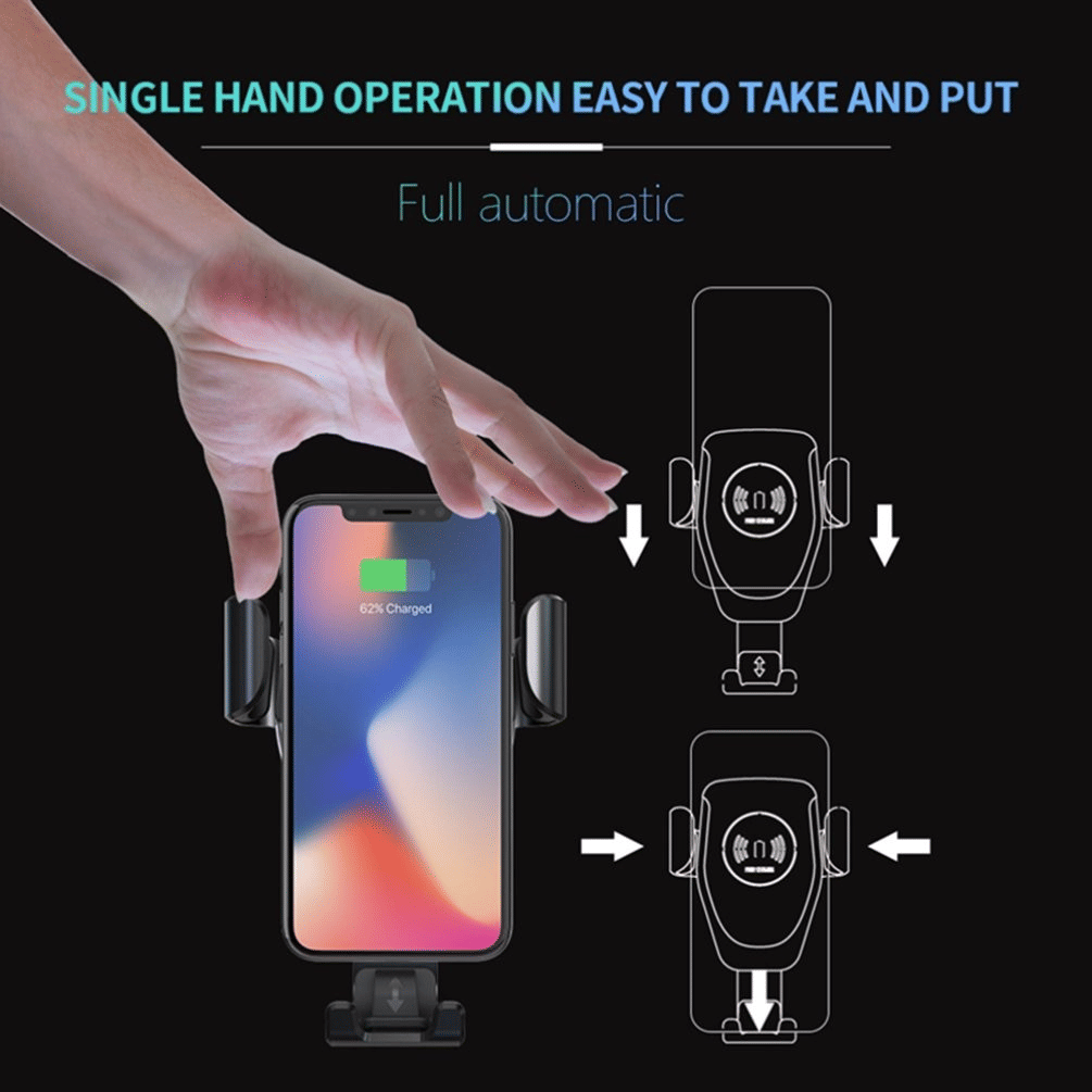 10W Wireless Fast Car Charger Mount Holder Stand Automatic Clamping Charging-2
